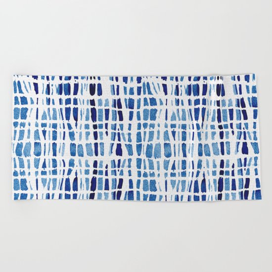 Shibori Braid Vivid Indigo Blue and White Beach Towel