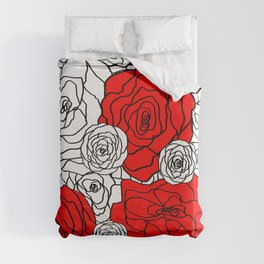 White & Red Rose Bush Duvet Cover