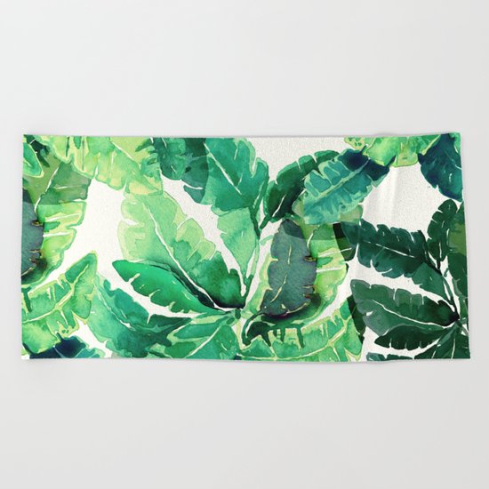 green summer leaves Beach Towel