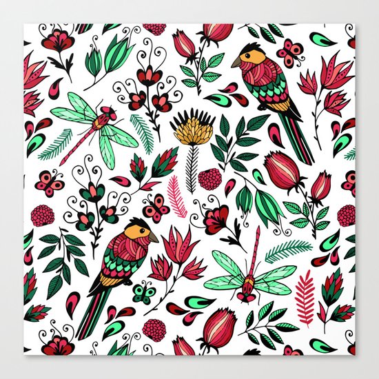 Birds and dragonflies Canvas Print