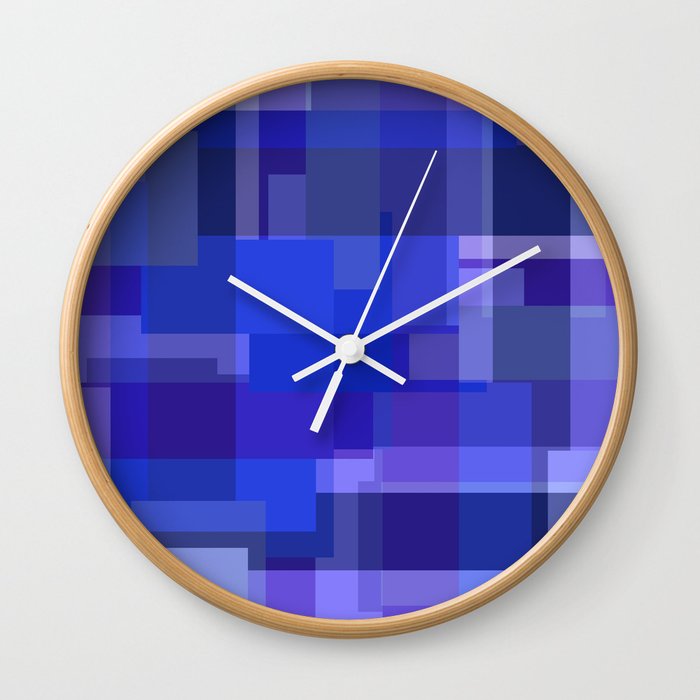 Rectangles Blue pattern Design Geometric Wall Clock