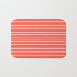 [ Thumbnail: Red & Light Pink Colored Lined Pattern Bath Mat ]