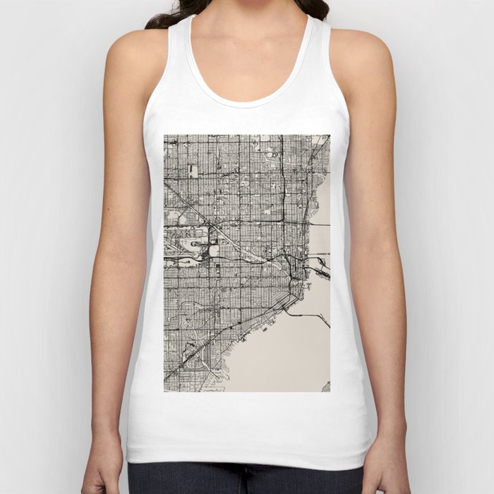 USA, Miami - City Map - Black and White Aesthetic Tank Top