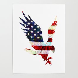 Eagle American Flag Watercolor Poster | Digital, Bird, Animal Lover, Birds Of Prey, American, Graphicdesign, Watercolour, Predator, Colorful, Wildlife 