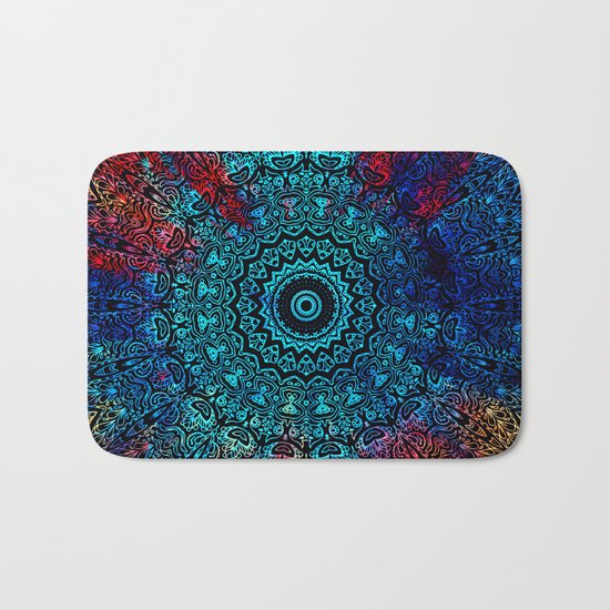 Bohemian Passion Blue & Red Mandala Design Bath Mat