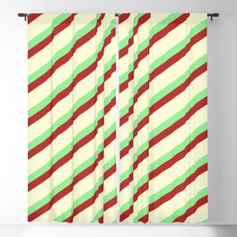 [ Thumbnail: Light Green, Red, and Light Yellow Colored Lined/Striped Pattern Blackout Curtain ]