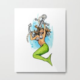 Mermaid Anchor Never Sink Design Metal Print