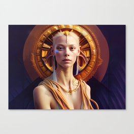 Beautiful Blonde Playing Goddess With Egyptian Ornaments Canvas Print