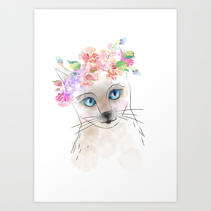 Cat water color painted Art Print