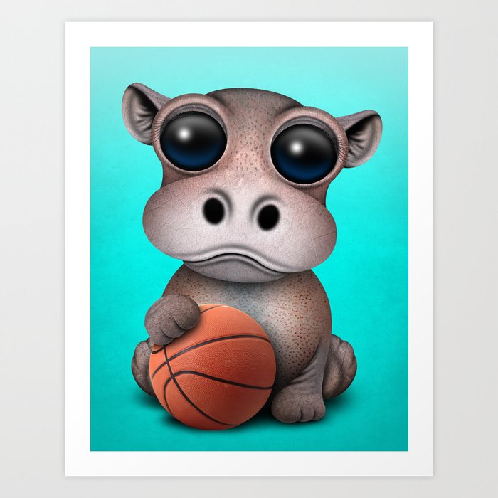 Cute Baby Hippo Playing With Basketball Art Print By Jeffbartels