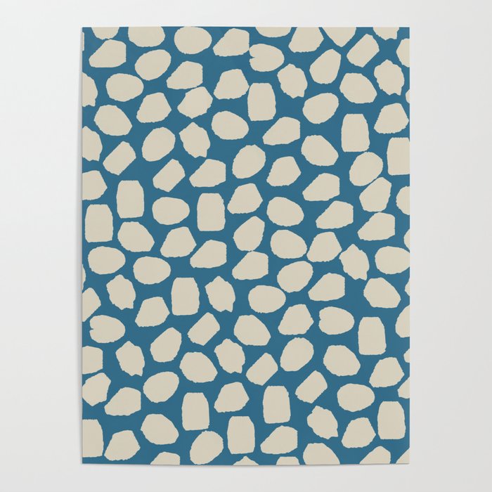 Ink Spot Pattern in Boho Blue and Beige Poster