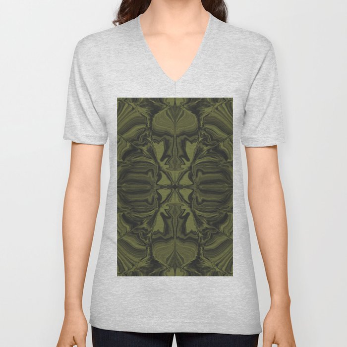 Multidimensional Vintage Green  V Neck T Shirt