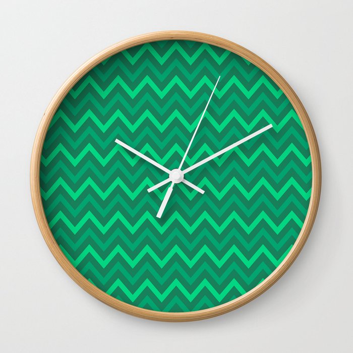 Emerald and Green Chevron Pattern Wall Clock