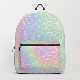 Sacred Geometric Holographic Circular Modern Floral Art, Retro Pastel Rainbow Hologram  Backpack