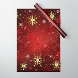 Red Background with Gold Snowflakes Wrapping Paper