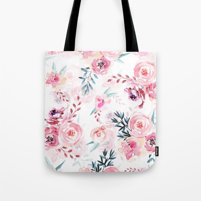 Pink Watercolor Florals I Tote Bag by UtART | Society6