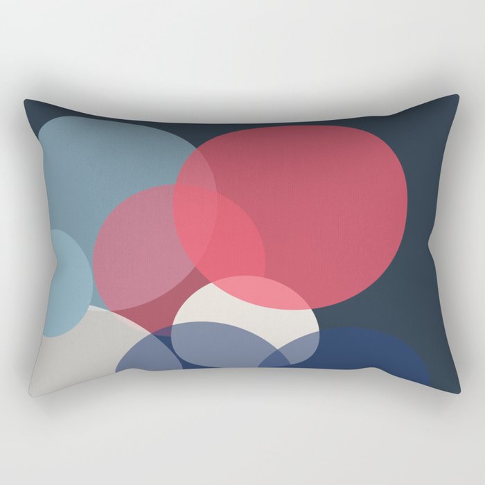 Blue and Pink Geometric Minimalistic Circle Bubble Design Pattern Rectangular Pillow