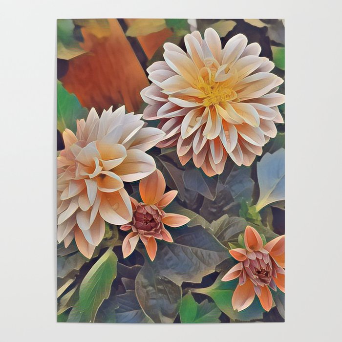 Colorful Vivid Zinnia Landscape Poster