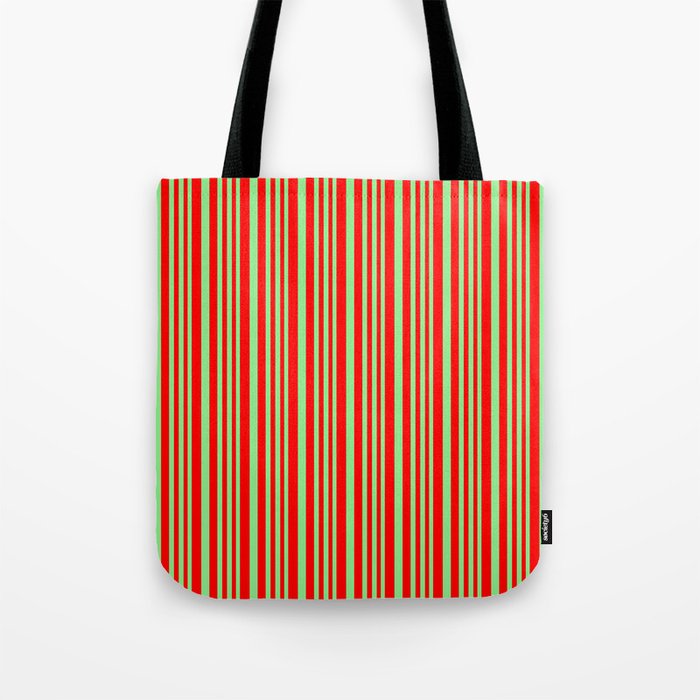 Light Green & Red Colored Striped Pattern Tote Bag