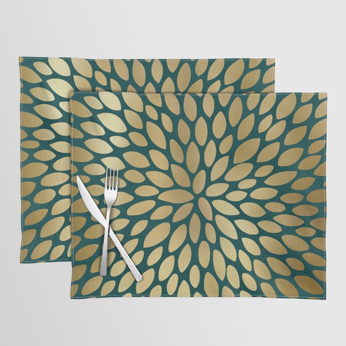 Floral Bloom in Green and Gold Placemat