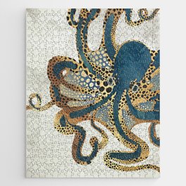 Underwater Dream VI Jigsaw Puzzle | Octopus, Contemporary, Blue, Nature, Copper, Graphicdesign, Ocean, Watercolor, Marine, Sea 