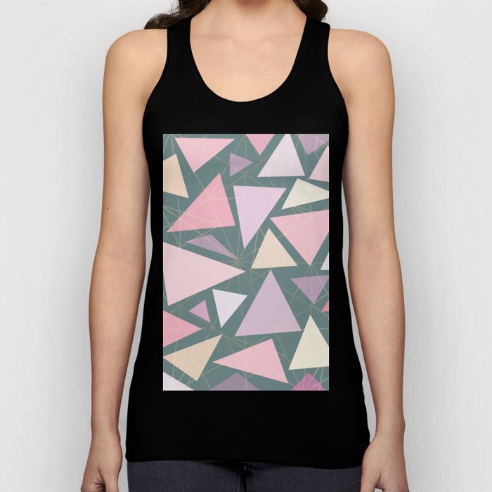 Geometrical pink gold coral ivory blue green triangles Tank Top