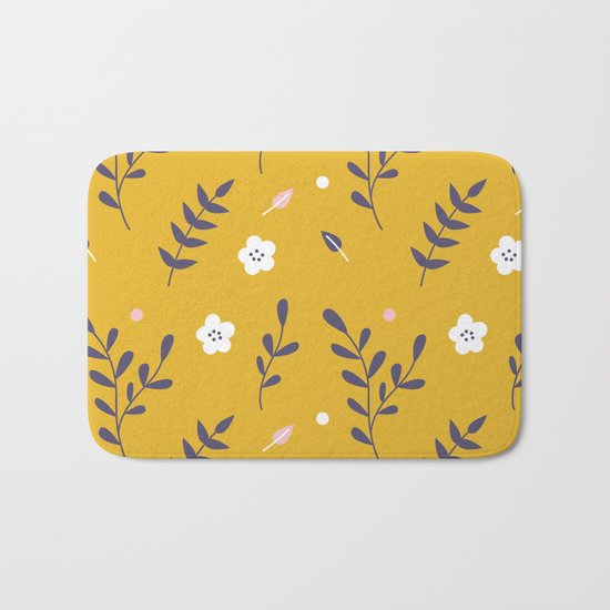 Mustard Floral Pattern Bath Mat