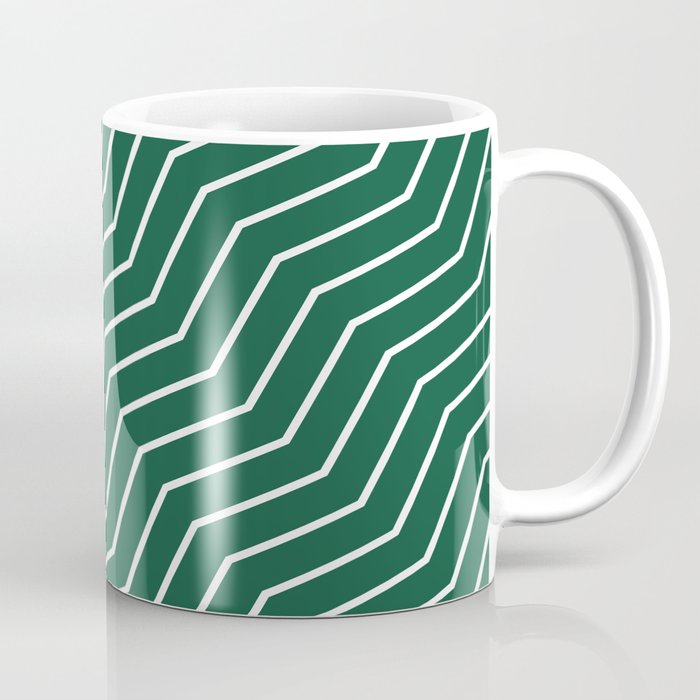Pine Green Solid Zig Zag Geometric Pattern Coffee Mug
