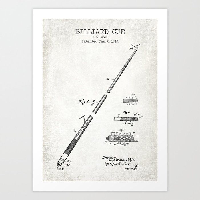 Billiard cue old patent Art Print