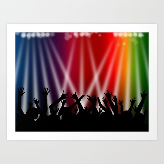 Dancing Crowd With Multi Colour and White Spotlights Art Print