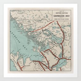 Vintage Map of Georgian Bay and Muskoka Lakes Art Print