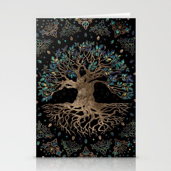 Tree of life -Yggdrasil Golden and Marble ornament Stationery Cards