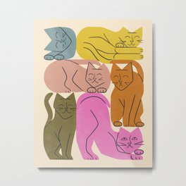 Stack of Cats No. 1 Metal Print | Curated, Retro, Pattern, Animal, Boho, Colorful, Kittens, Fun, Color, Simple 