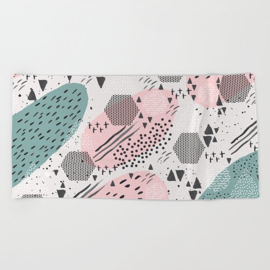 Geometric shapes & strokes Beach Towel