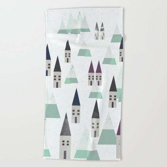Village on winter Beach Towel