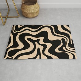 Retro Liquid Swirl Abstract Pattern in Black and Camel Area & Throw Rug