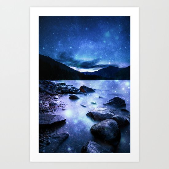 Magical Mountain Lake Blue Art Print