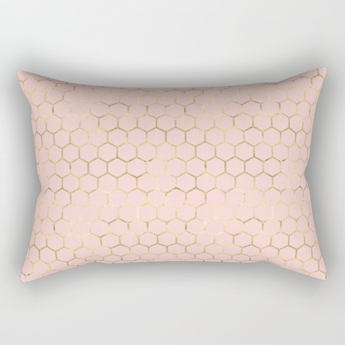 Metallic Gold Honeycomb Blush Pattern Rectangular Pillow