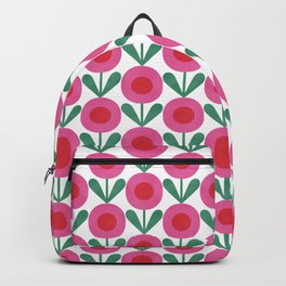 Bright Pink Retro Scandinavian Flowers Backpack