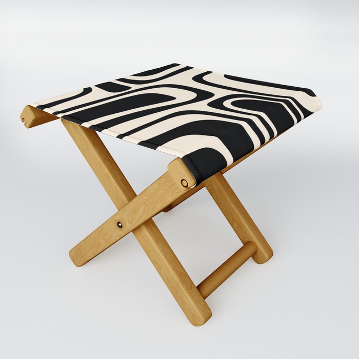 Palm Springs - Midcentury Modern Abstract Pattern in Black and Almond Cream  Folding Stool
