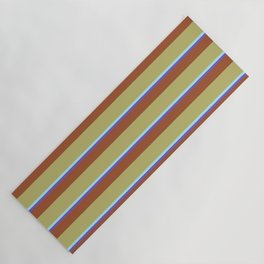 [ Thumbnail: Slate Blue, Sienna, Dark Khaki & Turquoise Colored Stripes Pattern Yoga Mat ]