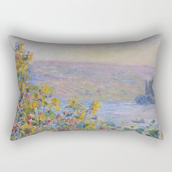 Flower Beds at Vetheuil by Claude Monet Rectangular Pillow