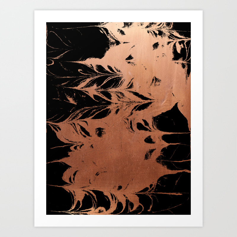 Japanese Suminagashi Minimal Copper Metallic And Black Spilled Ink