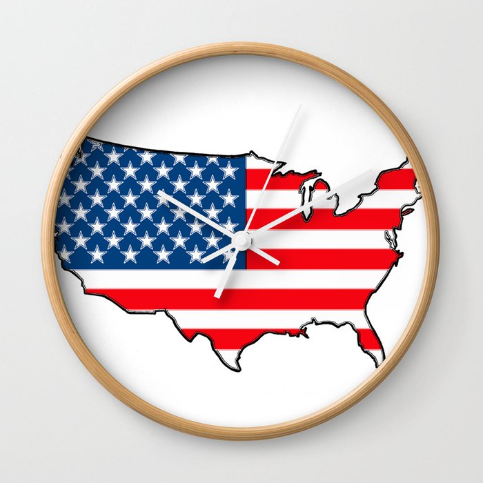 United States Map With American Flag Wall Clock By Havocgirl Society6