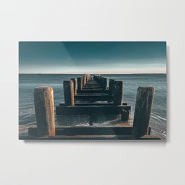 Wooden piers and seagulls on a peaceful morning with calm ocean Metal Print | Peaceful, Nature, Minimal, Photo, Rustic, Mistic, Ocean, Peace, Horizon, Sea 
