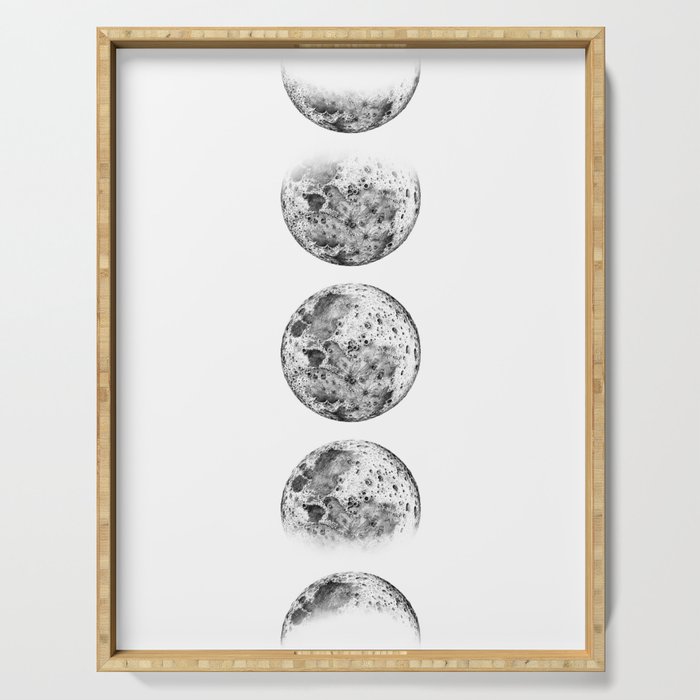 Pencil Drawing Moon Phases - White Background Serving Tray