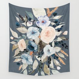 Loose Watercolor Bouquet on Blue Wall Tapestry