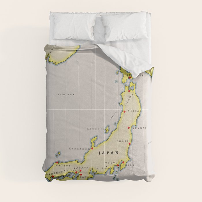 Illustrated map of Japan Comforter by Nicks Emporium Society6