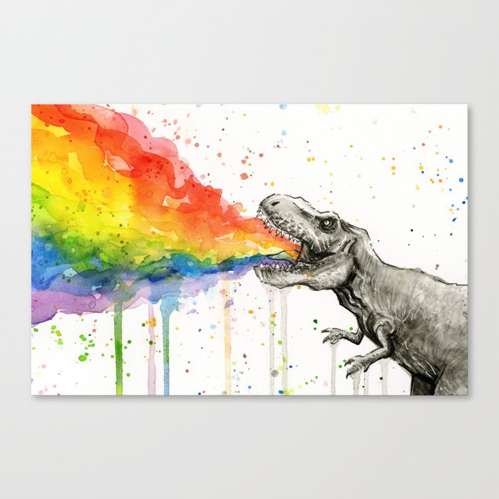 T-Rex Rainbow Puke Canvas Print