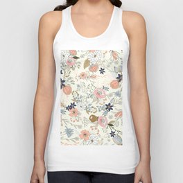 Ivory pink coral navy blue gold retro flowers Unisex Tank Top